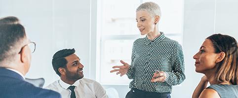 Woman talking to group